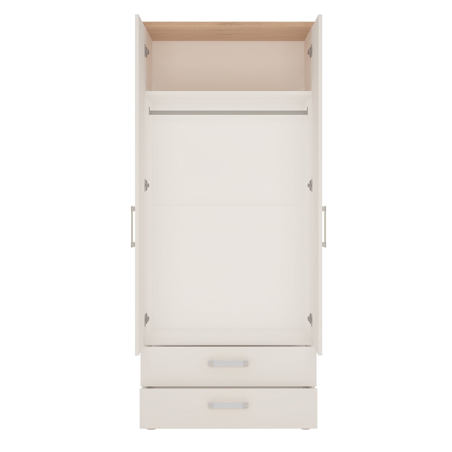 2 Door 2 Drawer Wardrobe in Light Oak and white High Gloss (opalino handles)