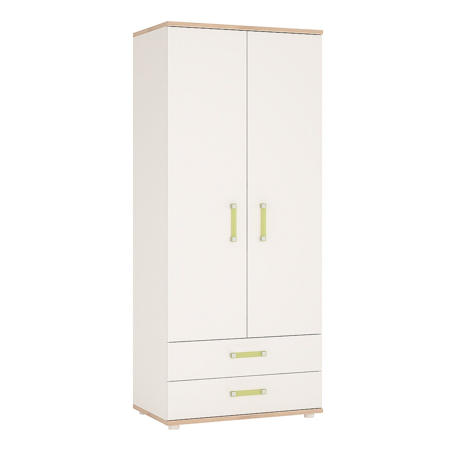 2 Door 2 Drawer Wardrobe in Light Oak and white High Gloss (lemon handles)