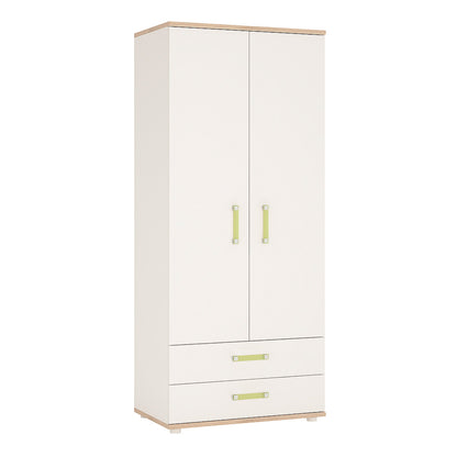 2 Door 2 Drawer Wardrobe in Light Oak and white High Gloss (lemon handles)