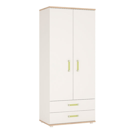 2 Door 2 Drawer Wardrobe in Light Oak and white High Gloss (lemon handles)