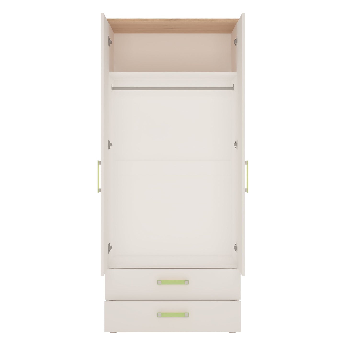 2 Door 2 Drawer Wardrobe in Light Oak and white High Gloss (lemon handles)