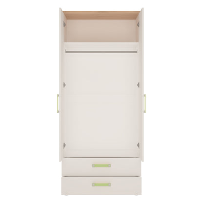 2 Door 2 Drawer Wardrobe in Light Oak and white High Gloss (lemon handles)