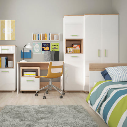 2 Door 2 Drawer Wardrobe in Light Oak and white High Gloss (lemon handles)