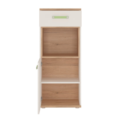 1 Door 1 Drawer Narrow Cabinet in Light Oak and white High Gloss (lemon handles)