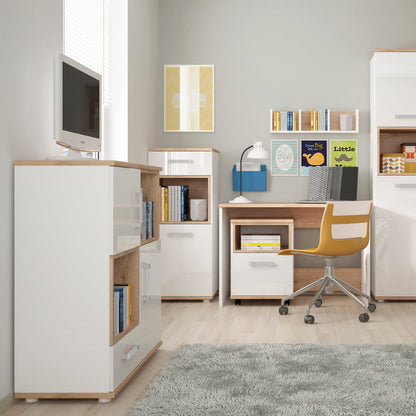 2 Door 1 Drawer Cupboard with 2 open shelves in Light Oak and white High Gloss (opalino handles)