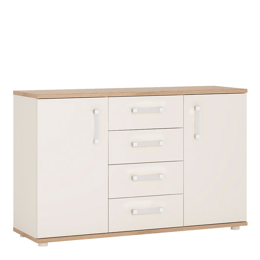 2 Door 4 Drawer Sideboard in Light Oak and white High Gloss (opalino handles)