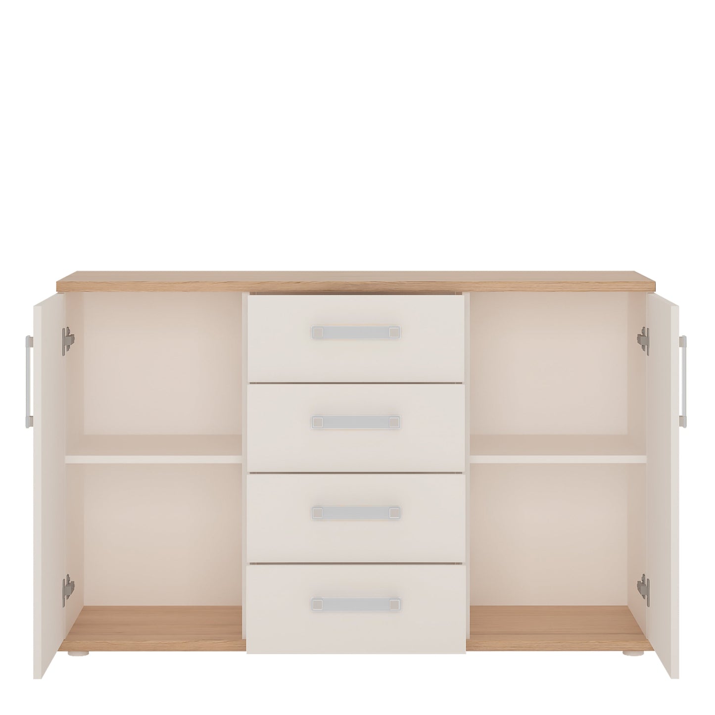 2 Door 4 Drawer Sideboard in Light Oak and white High Gloss (opalino handles)