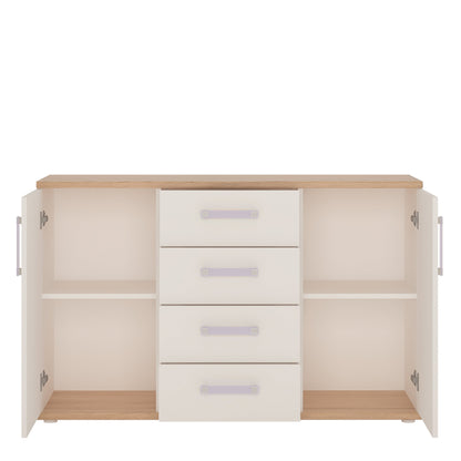 2 Door 4 Drawer Sideboard in Light Oak and white High Gloss (lilac handles)