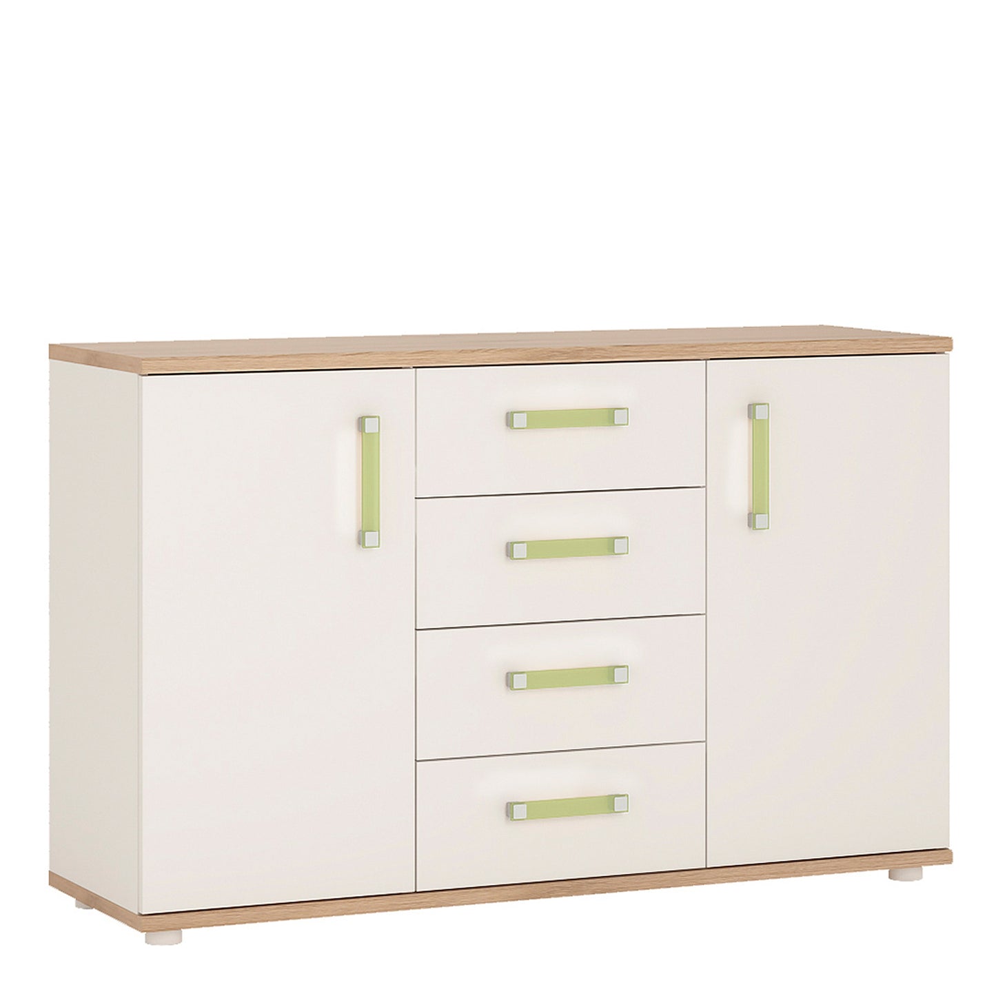 2 Door 4 Drawer Sideboard in Light Oak and white High Gloss (lemon handles)