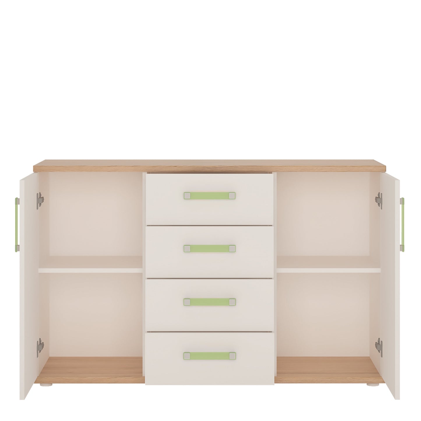 2 Door 4 Drawer Sideboard in Light Oak and white High Gloss (lemon handles)