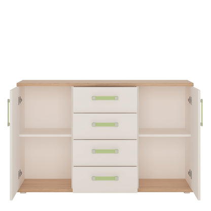 2 Door 4 Drawer Sideboard in Light Oak and white High Gloss (lemon handles)