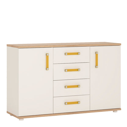 2 Door 4 Drawer Sideboard in Light Oak and white High Gloss (orange handles)