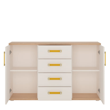 2 Door 4 Drawer Sideboard in Light Oak and white High Gloss (orange handles)