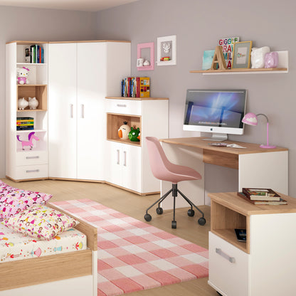 Kids 1 Door Desk Mobile in Light Oak and white High Gloss (opalino handles)