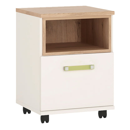 Kids 1 Door Desk Mobile in Light Oak and white High Gloss (lemon handles)