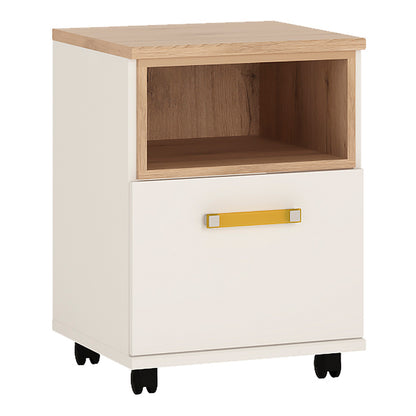 Kids 1 Door Desk Mobile in Light Oak and white High Gloss (orange handles)