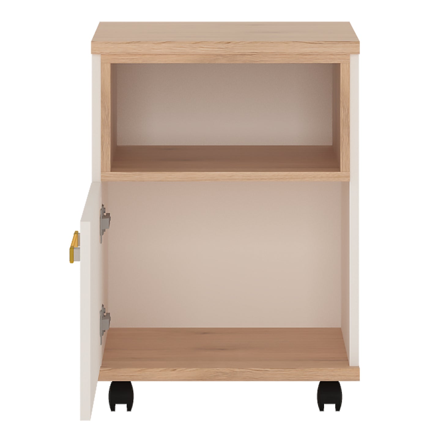 Kids 1 Door Desk Mobile in Light Oak and white High Gloss (orange handles)