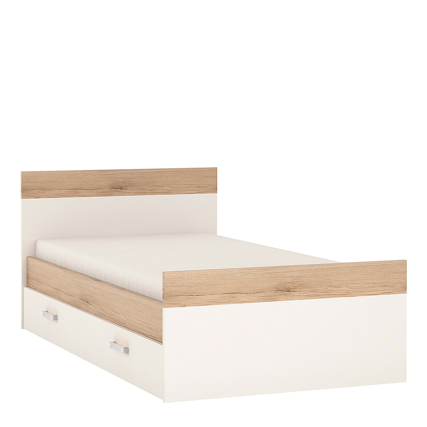 Kids Single Bed with under Drawer in Light Oak and white High Gloss (opalino handles)