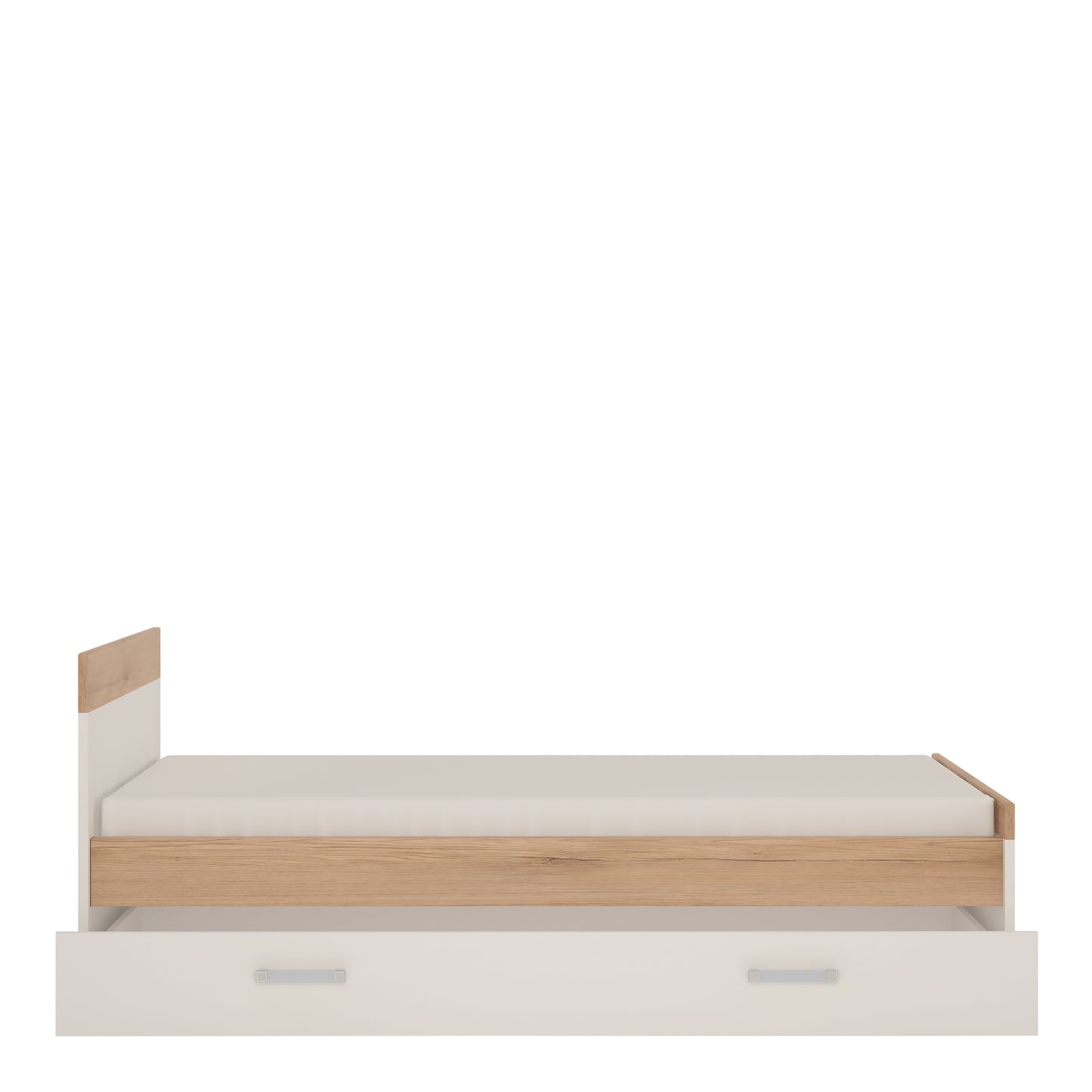 Kids Single Bed with under Drawer in Light Oak and white High Gloss (opalino handles)