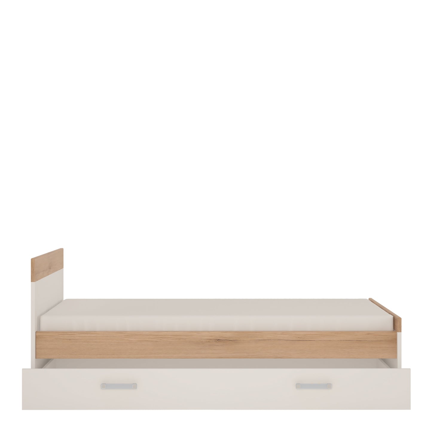 Single Bed with under Drawer in Light Oak and white High Gloss (opalino handles)