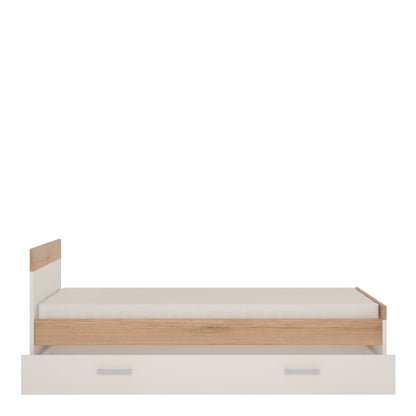 Single Bed with under Drawer in Light Oak and white High Gloss (opalino handles)