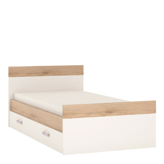 Kids Single Bed with under Drawer in Light Oak and white High Gloss (lilac handles)