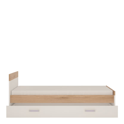 Kids Single Bed with under Drawer in Light Oak and white High Gloss (lilac handles)