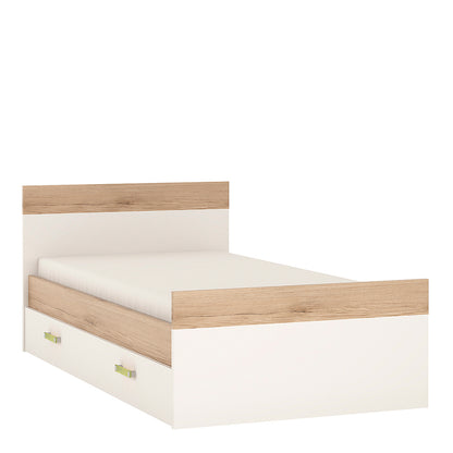 Kids Single Bed with under Drawer in Light Oak and white High Gloss (lemon handles)