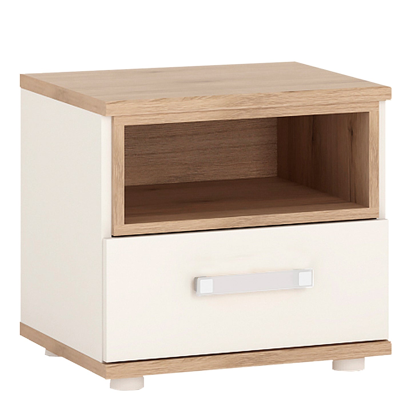 1 Drawer bedside Cabinet in Light Oak and white High Gloss (opalino handles)