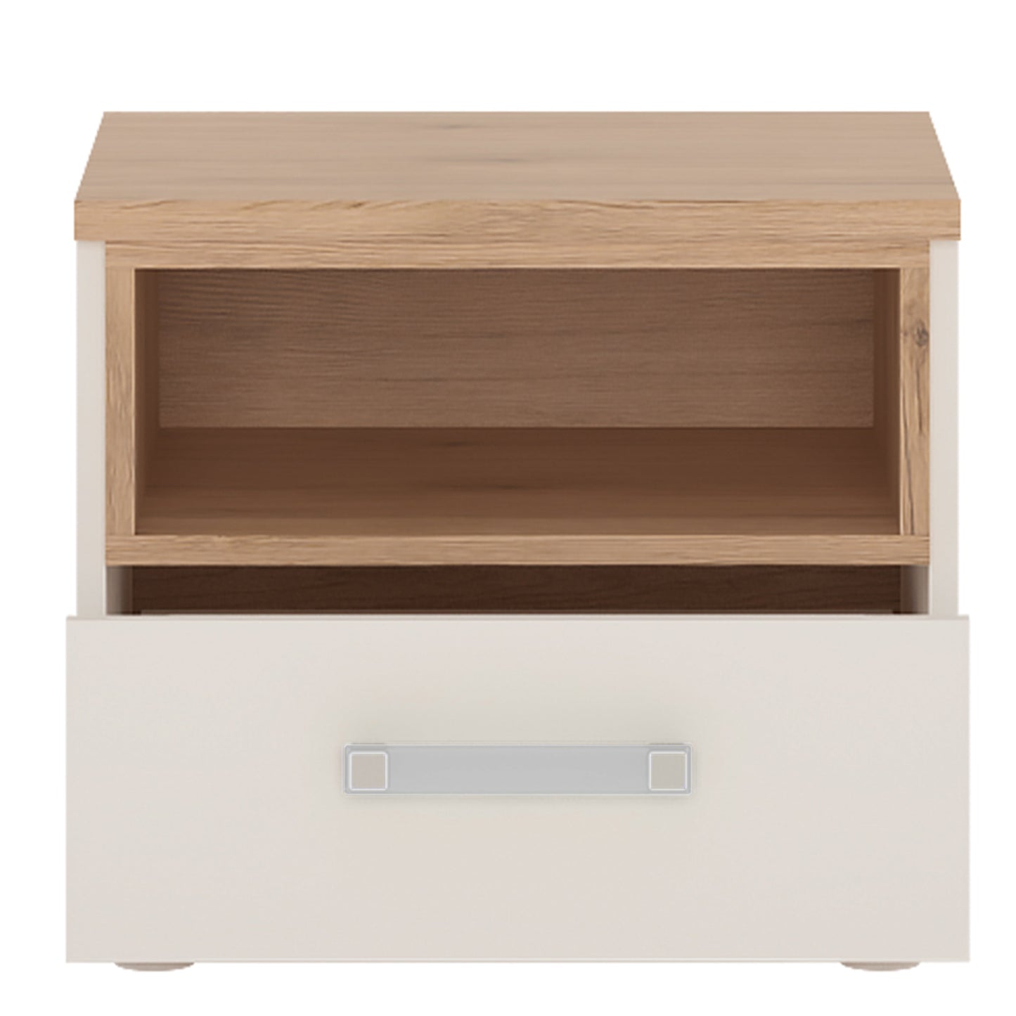 1 Drawer bedside Cabinet in Light Oak and white High Gloss (opalino handles)