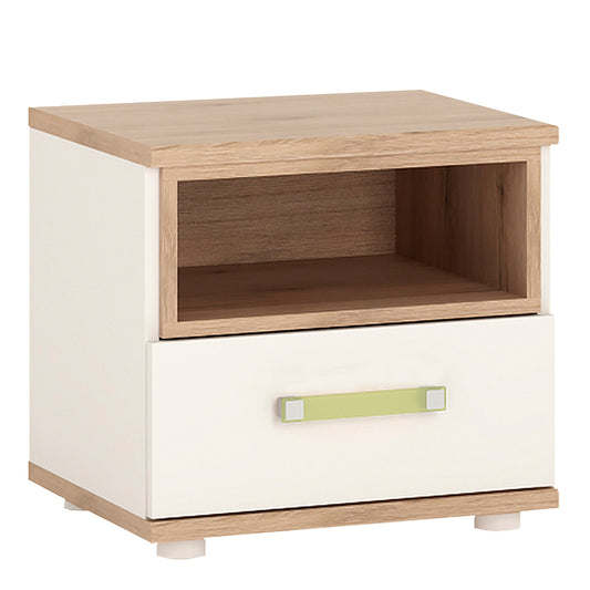 1 Drawer bedside Cabinet in Light Oak and white High Gloss (lemon handles)