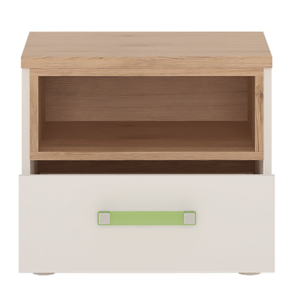 1 Drawer bedside Cabinet in Light Oak and white High Gloss (lemon handles)