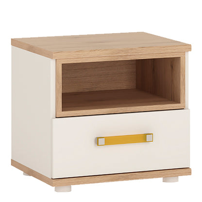 1 Drawer bedside Cabinet in Light Oak and white High Gloss (orange handles)