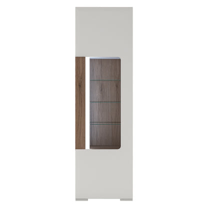 Toronto Tall narrow glazed display cabinet with internal shelves (inc. Plexi Lighting) In White and Oak