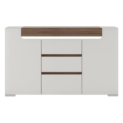 Toronto 2 Door 3 Drawer Sideboard (inc. Plexi Lighting) In White and Oak