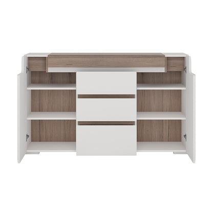 Toronto 2 Door 3 Drawer Sideboard (inc. Plexi Lighting) In White and Oak