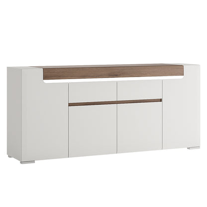 Toronto Wide 4 Door 2 Drawer Sideboard (inc. Plexi Lighting) In White and Oak