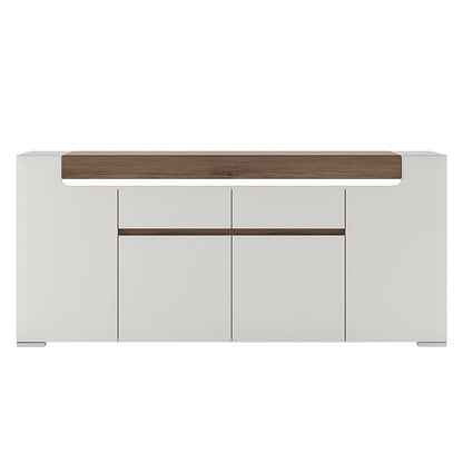 Toronto Wide 4 Door 2 Drawer Sideboard (inc. Plexi Lighting) In White and Oak