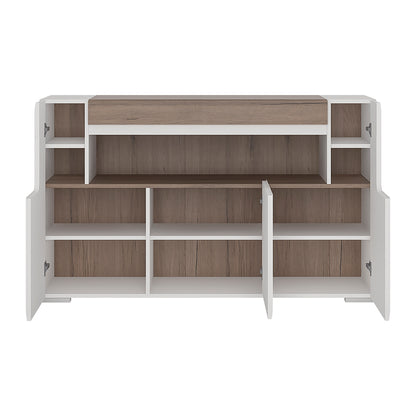 Toronto 3 Door Sideboard with open shelving (inc. Plexi Lighting) In White and Oak