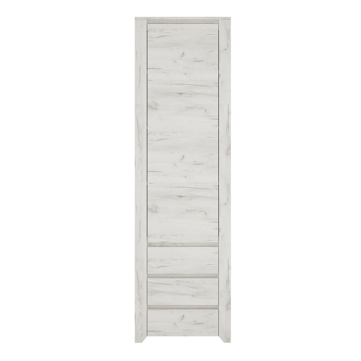 Angel Tall Narrow One Door 3 Drawer Narrow Cupboard in White Craft Oak