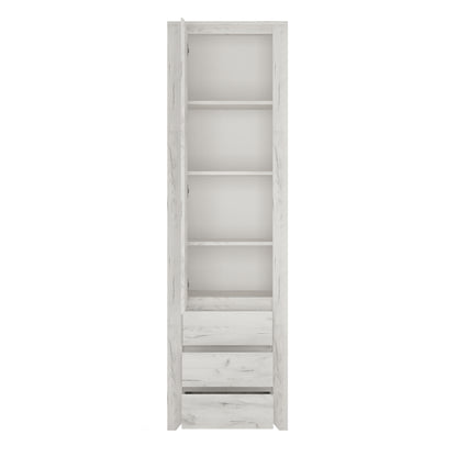 Angel Tall Narrow One Door 3 Drawer Narrow Cupboard in White Craft Oak