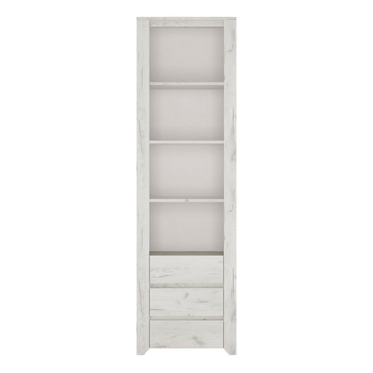 Angel Tall Narrow 3 Drawer Bookcase in White Craft Oak