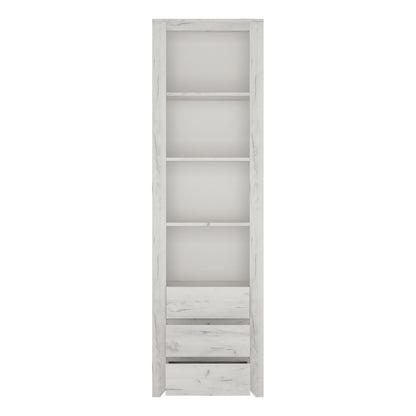 Angel Tall Narrow 3 Drawer Bookcase in White Craft Oak