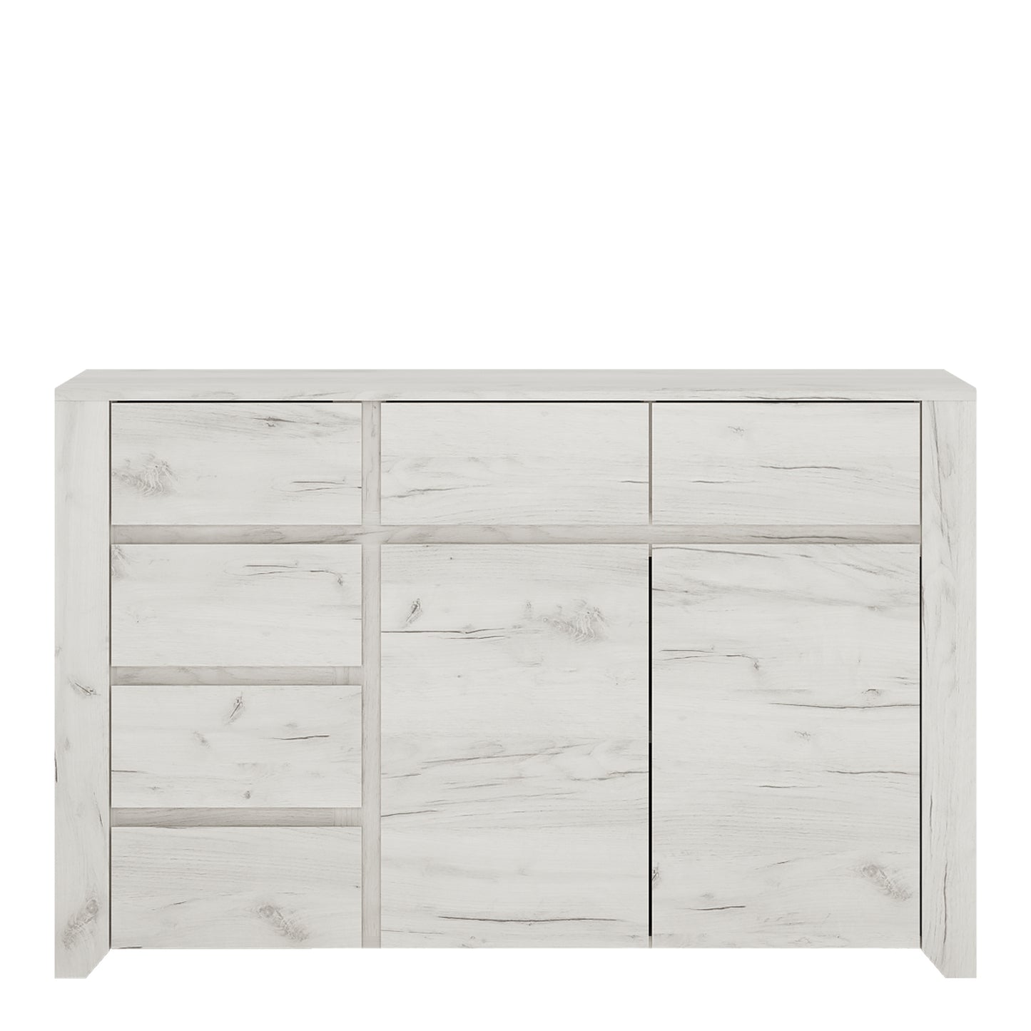 Angel 2 Door 3+3 Drawer Wide Chest in White Craft Oak