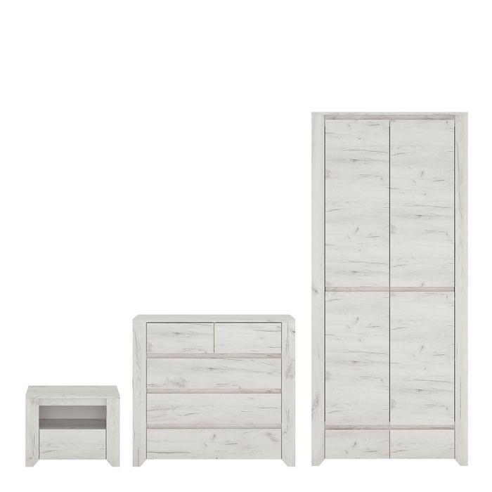 Angel 3 Piece Bundle, Bedside, Chest and 2 Door 2 Drawer Wardrobe