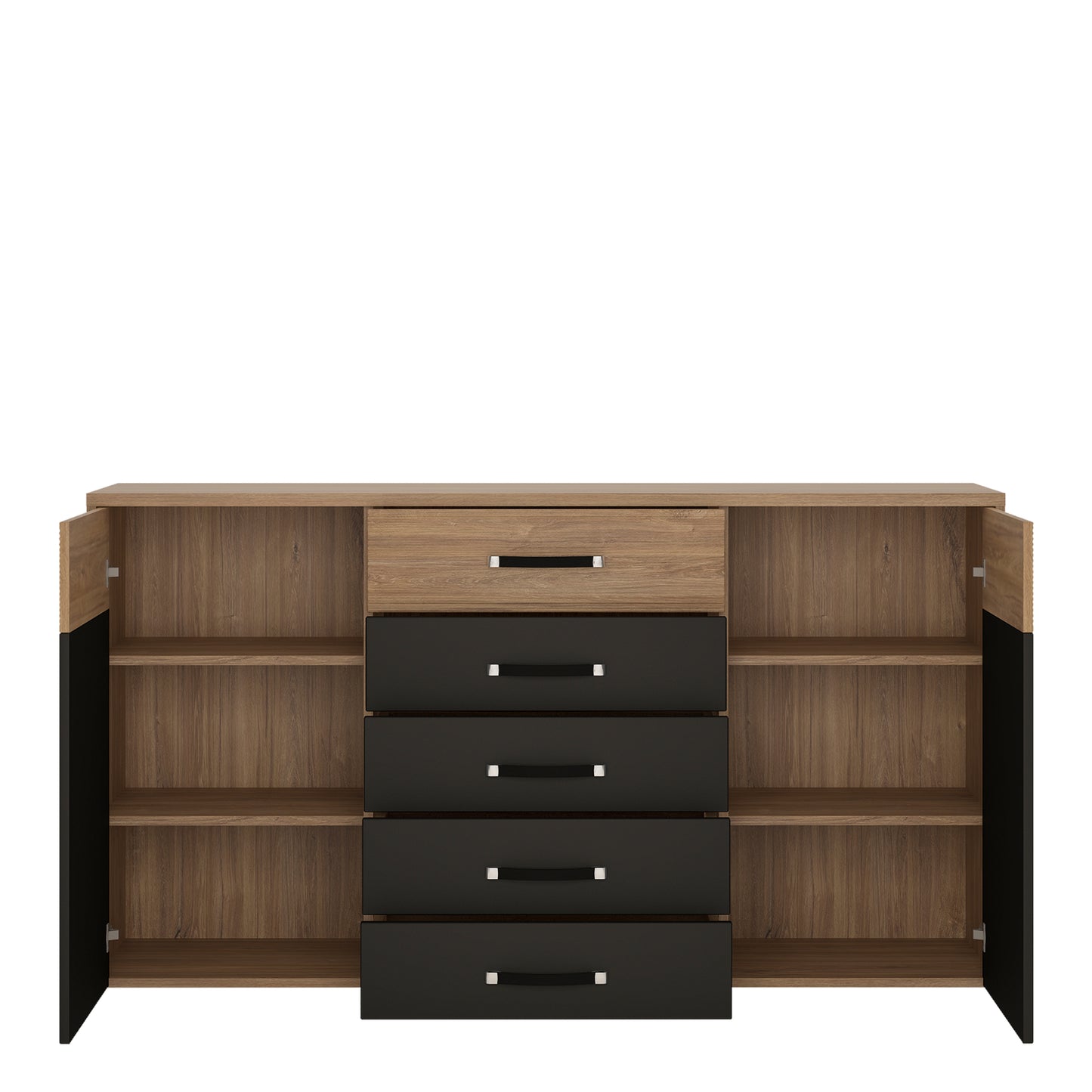 Monaco 2 door 5 drawer wide cupboard in Oak and Black