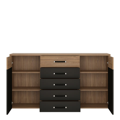 Monaco 2 door 5 drawer wide cupboard in Oak and Black