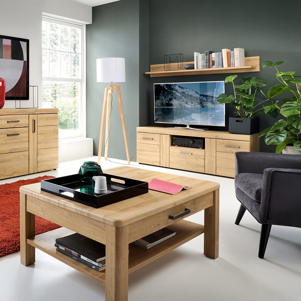 Cortina 2 door 1 drawer tall TV cabinet in Grandson Oak