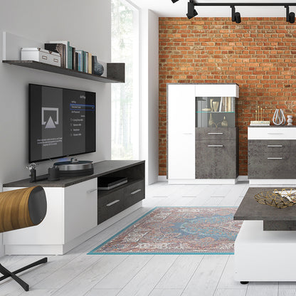 Zingaro 1 door 2 drawer wide TV cabinet in Grey and White