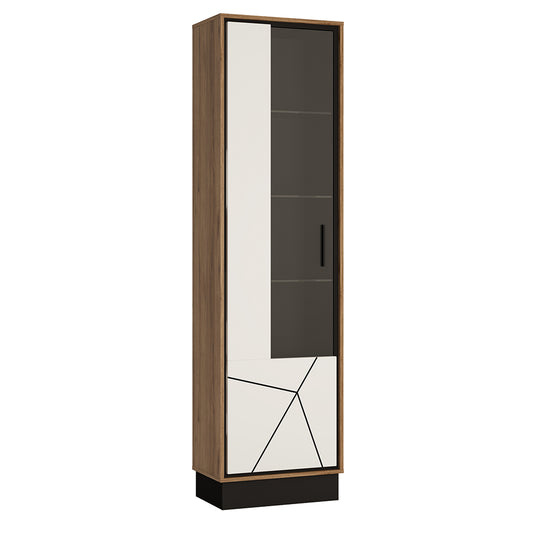 Brolo Tall glazed display cabinet (LH) White, Black, and dark wood